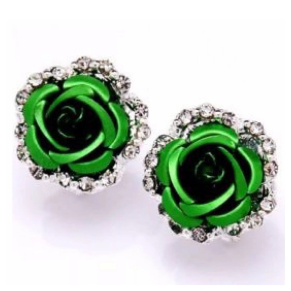Sculpted Rose & Crystal Earrings - Picture 3 of 6